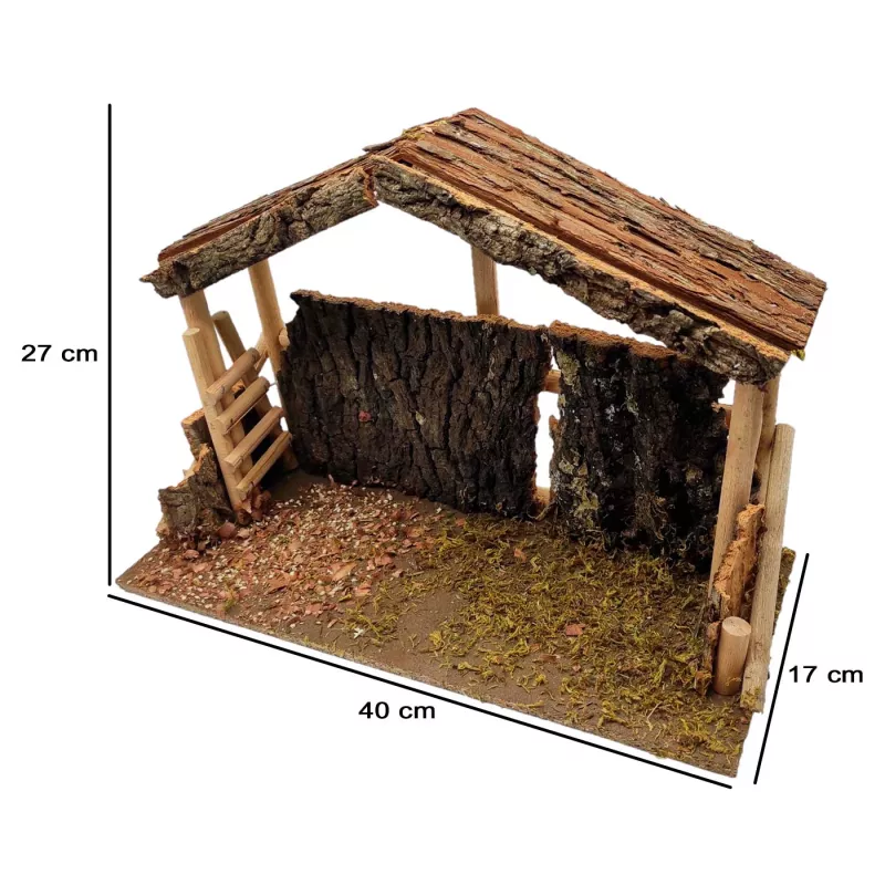 Cueva de Madera y Corcho para Belén, Pintada a Mano, 40 x 17 x 27 cm