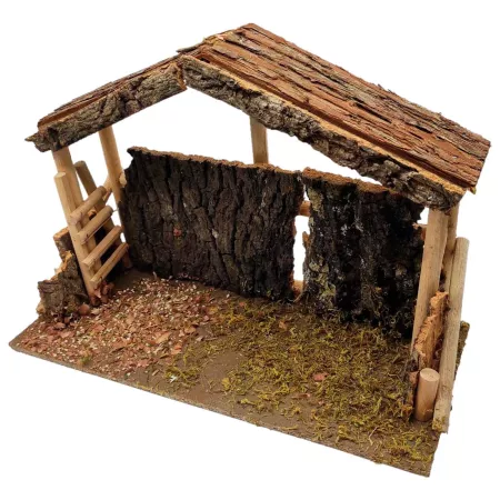 Cueva de Madera y Corcho para Belén, Pintada a Mano, 40 x 17 x 27 cm