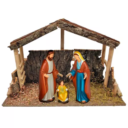 Cueva de Madera y Corcho para Belén, Pintada a Mano, 40 x 17 x 27 cm