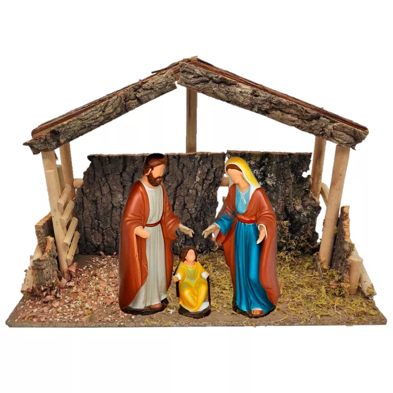 Cueva de Madera y Corcho para Belén, Pintada a Mano, 40 x 17 x 27 cm