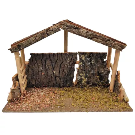 Cueva de Madera y Corcho para Belén, Pintada a Mano, 40 x 17 x 27 cm