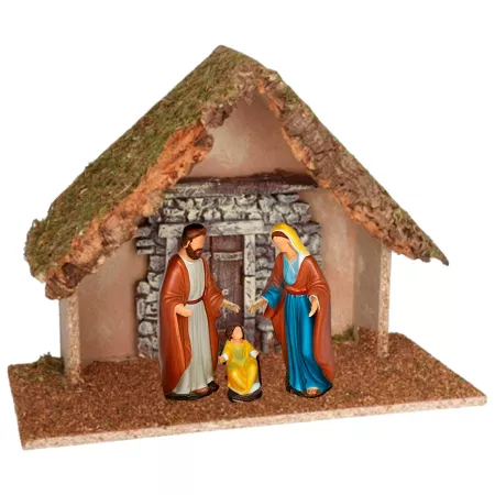 Cueva con puerta de Madera y Corcho para Belén, Pintada a Mano, 37 x 16 x 29 cm