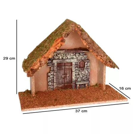 Cueva con puerta de Madera y Corcho para Belén, Pintada a Mano, 37 x 16 x 29 cm