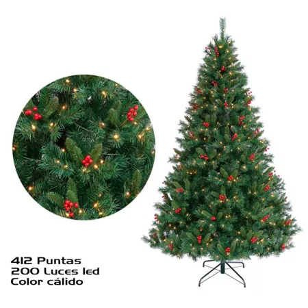Árbol de Navidad artificial 150 cm verde decorado con 200 luces LED