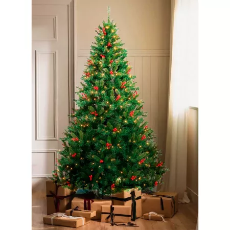Árbol de Navidad artificial 210 cm verde decorado con 400 luces LED