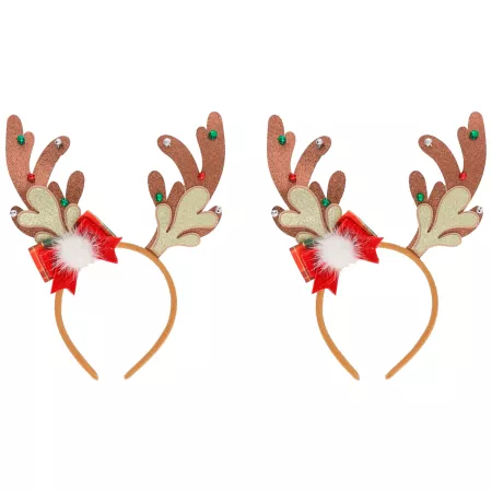 Pack de 2 Diademas de reno Lius con cascabeles y purpurina para Fiestas de Navidad