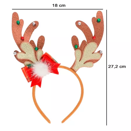 Pack de 2 Diademas de reno Lius con cascabeles y purpurina para Fiestas de Navidad