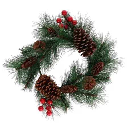 Corona de Navidad Decorativa con Piñas y Bayas Rojas 40 cm
