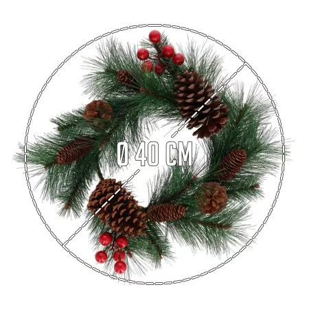 Corona de Navidad Decorativa con Piñas y Bayas Rojas 40 cm