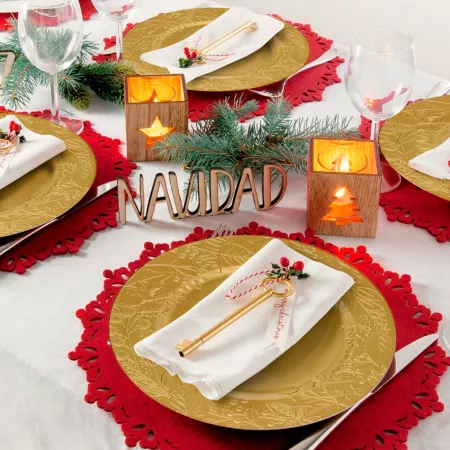 Pack 2 Bajoplatos Dorados Diseño Muérdago Navidad Ø33 cm - Mesa Festiva