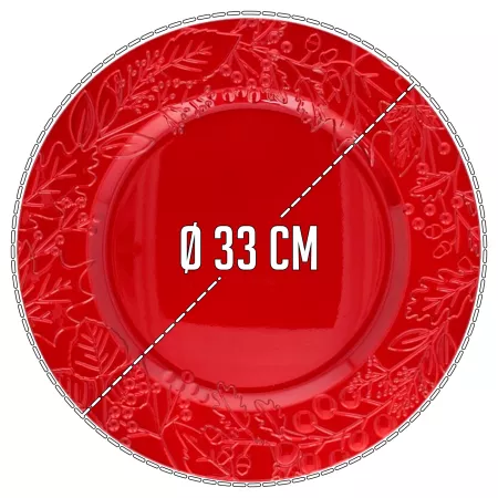 Pack 2 Bajoplatos Rojos Diseño Muérdago Navidad Ø33 cm - Mesa Festiva