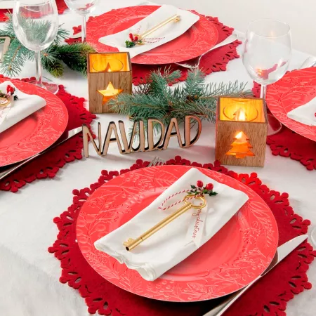 Pack 2 Bajoplatos Rojos Diseño Muérdago Navidad Ø33 cm - Mesa Festiva