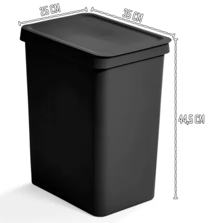 Cubo de basura 28L plástico resistente con tapa en color negro