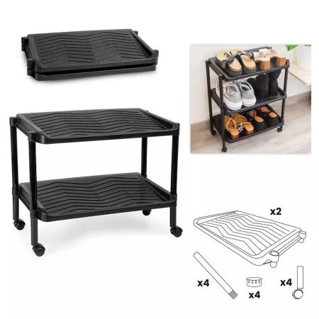 Zapatero con ruedas 2 Estantes 4 Pares Plástico Resistente