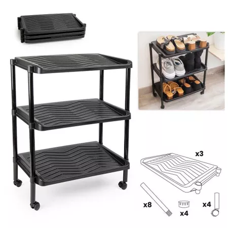 Zapatero con ruedas 3 Estantes 6 Pares Plástico Resistente