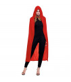 Tradineur - Capa con capucha de terciopelo, accesorio disfraz de vampiro, superhéroe, carnaval, halloween, cosplay, fiestas, adulto unisex, talla única, 140 cm, rojo