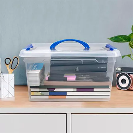 Caja de almacenaje 9L con tapa y asa, resistente y práctica