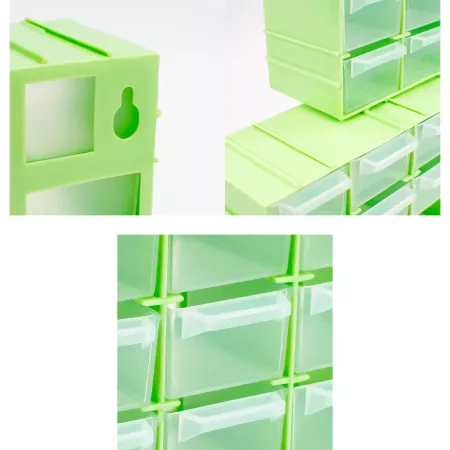 Organizador apilable 16 cajones plástico verde y transparente