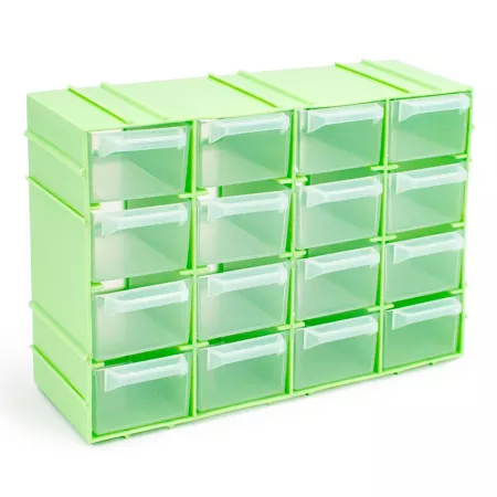 Organizador apilable 16 cajones plástico verde y transparente