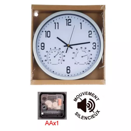 Reloj redondo de pared plateado con números grandes 30 cm