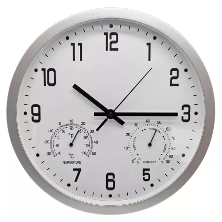 Reloj redondo de pared plateado con números grandes 30 cm