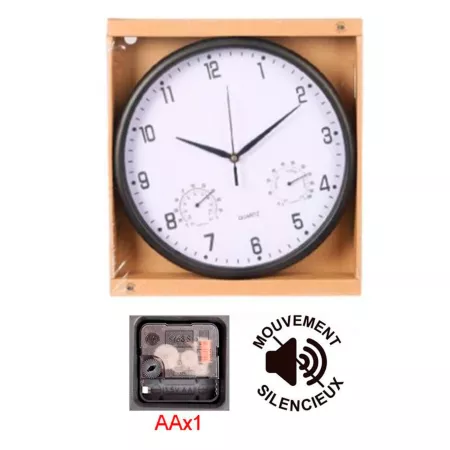 Reloj redondo de pared negro con números grandes 30 cm