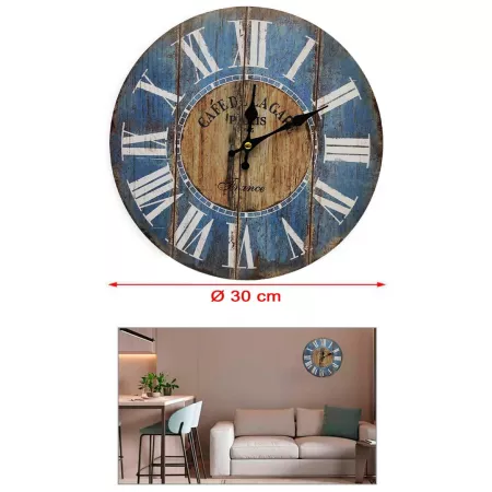 Reloj redondo de pared modelo Café de la Gare con números romanos grandes 30 cm