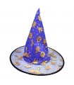 Tradineur - Gorro de bruja semitransparente decorado con calabazas, murciélagos, gatos - Sombrero de maga, hechicera, disfraz carnaval, Halloween - Diámetro 38 cm - Colores Surtidos