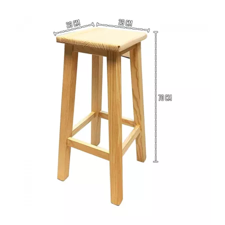 Taburete cuadrado de madera 70 x 29 cm, banqueta de madera natural con reposapiés, asiento para cocina, hogar, diseño clásico resistente
