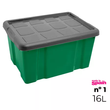Caja de almacenamiento 16L verde y gris para hogar