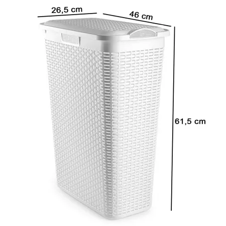 Cesto Ropa Sucia Blanco 48,5L con Tapa y Asas Rattan