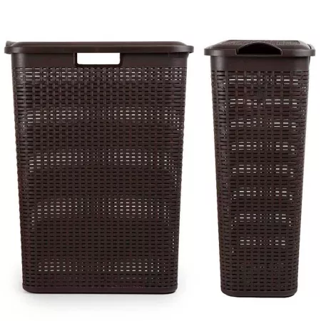 Cesto Ropa Sucia Negro 48,5L con Tapa y Asas Rattan