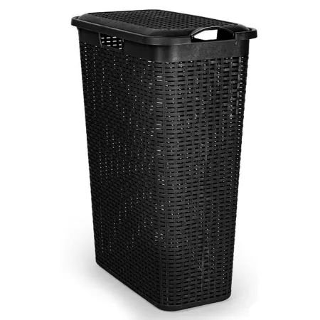 Cesto Ropa Sucia Negro 48,5L con Tapa y Asas Rattan