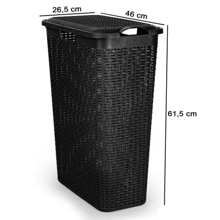 Cesto Ropa Sucia Negro 48,5L con Tapa y Asas Rattan