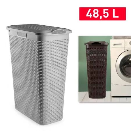 Cesto Ropa Sucia Gris Claro 48,5L con Tapa y Asas Rattan