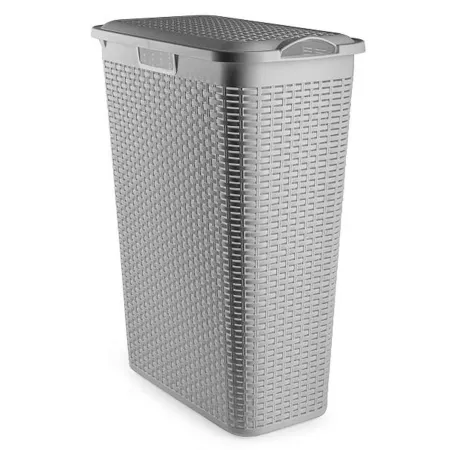 Cesto Ropa Sucia Gris Claro 48,5L con Tapa y Asas Rattan