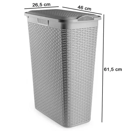 Cesto Ropa Sucia Gris Claro 48,5L con Tapa y Asas Rattan