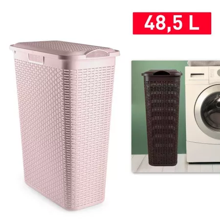 Cesto Ropa Sucia Rosa Palo 48,5L con Tapa y Asas Rattan
