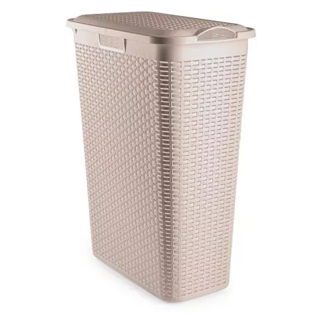 Cesto Ropa Sucia Beige 48,5L con Tapa y Asas Rattan