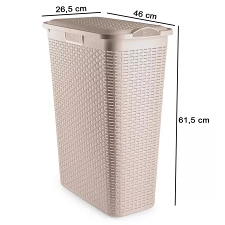 Cesto Ropa Sucia Beige 48,5L con Tapa y Asas Rattan