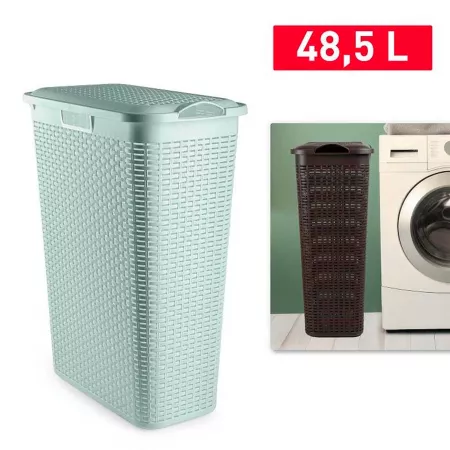 Cesto Ropa Sucia Verde Pastel 48,5L con Tapa y Asas Rattan