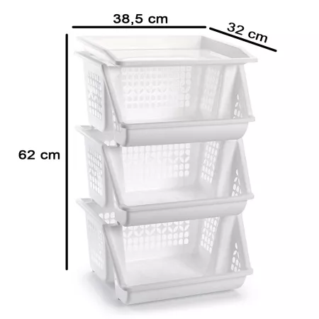 Pack 3 Cestas Apilables Multiusos Blancas – Plástico Durable