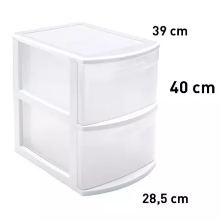 Cajonera Plástica 2 Cajones Blanca Transparente 40x28x39 cm Cajonera Plástica 2 Cajones Blanca Transparente 40x28x39 cm