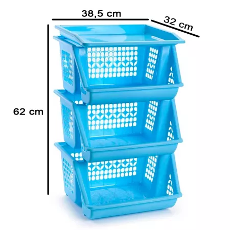 Verdulero apilable azul 3 cestas - Organizador práctico hogar