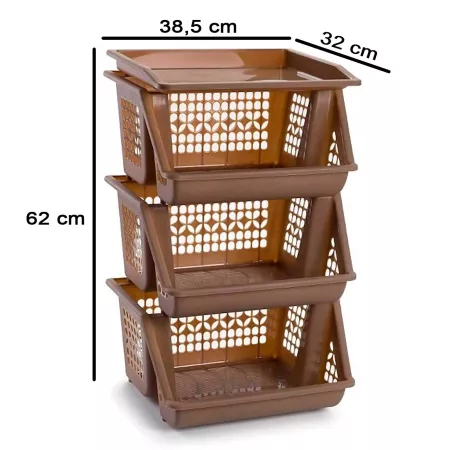 Verdulero Apilable 3 Cestas Topo 57x36x29 cm Organizador