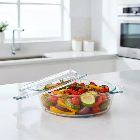 Cacerola de vidrio 3L con tapa, apta horno y microondas