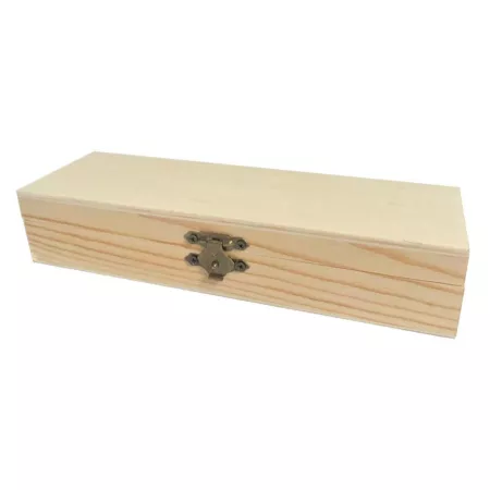 Caja de madera alargada con cierre metálico para joyas