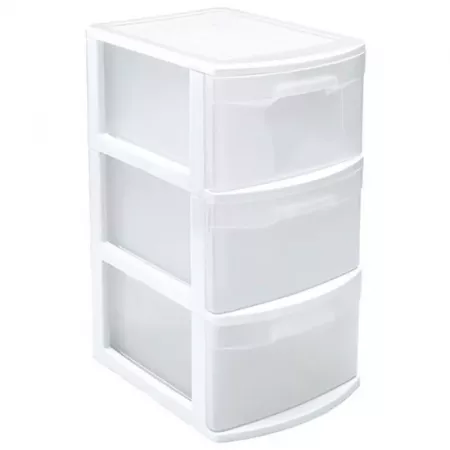 Cajonera Plástica 3 Cajones Resistente Blanca y Transparente Cajonera Plástica 3 Cajones Resistente Blanca y Transparente
