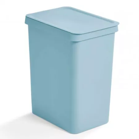 Cubo de basura 28L plástico resistente con tapa en color azul pastel