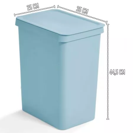 Cubo de basura 28L plástico resistente con tapa en color azul pastel
